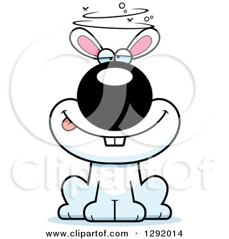 Clipart of a Cartoon Drunk or Dizzy White Rabbit Sitting - Royalty Free Vector Illustration by Cory Thoman