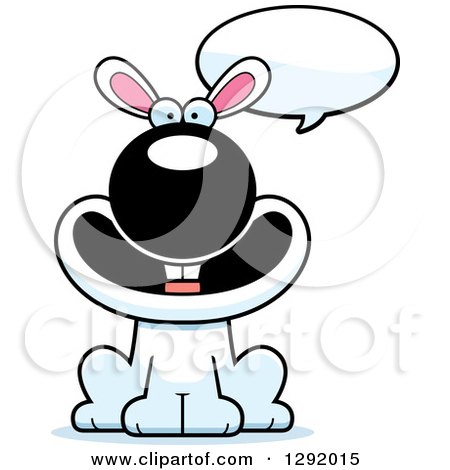 Clipart of a Cartoon Happy Talking White Rabbit Sitting - Royalty Free Vector Illustration by Cory Thoman