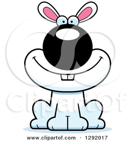 Clipart of a Cartoon Happy White Rabbit Sitting - Royalty Free Vector Illustration by Cory Thoman