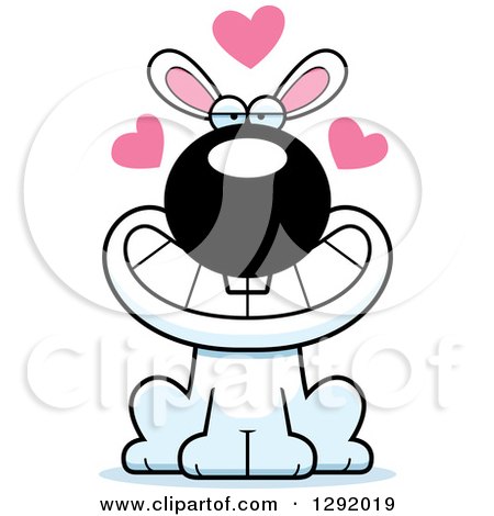 Clipart of a Cartoon Loving White Rabbit Sitting with Hearts - Royalty Free Vector Illustration by Cory Thoman