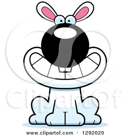 Clipart of a Cartoon Happy Grinning White Rabbit Sitting - Royalty Free Vector Illustration by Cory Thoman