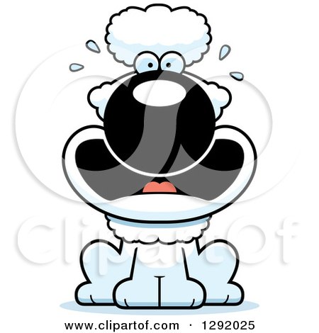 Clipart of a Cartoon Scared Screaming White Poodle Dog Sitting - Royalty Free Vector Illustration by Cory Thoman
