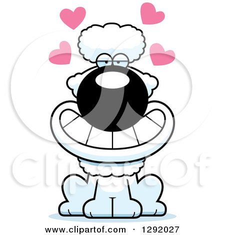 Clipart of a Cartoon Loving White Poodle Dog Sitting with Hearts - Royalty Free Vector Illustration by Cory Thoman