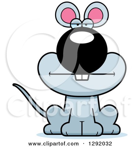Clipart of a Cartoon Happy Bored Gray Mouse Sitting - Royalty Free Vector Illustration by Cory Thoman