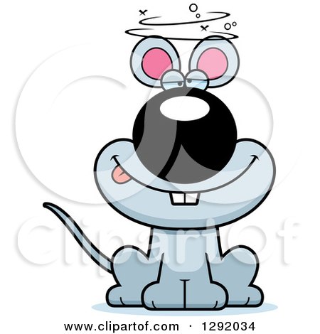 Clipart of a Cartoon Dizzy or Drunk Gray Mouse Sitting - Royalty Free Vector Illustration by Cory Thoman