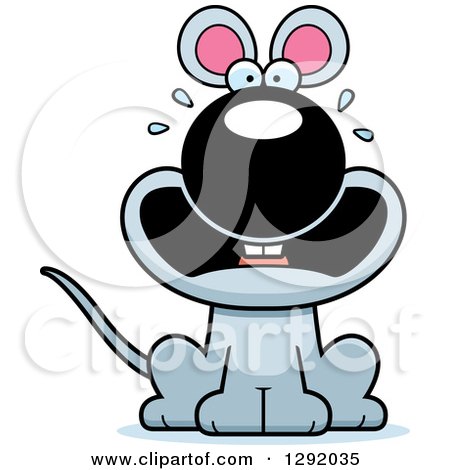 Clipart of a Cartoon Scared Screaming Gray Mouse Sitting - Royalty Free Vector Illustration by Cory Thoman