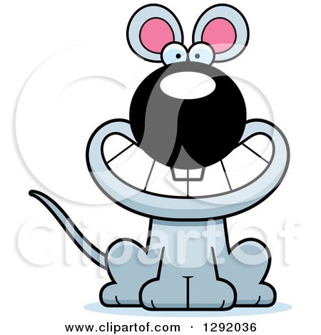 Clipart of a Cartoon Happy Grinning Gray Mouse Sitting - Royalty Free Vector Illustration by Cory Thoman