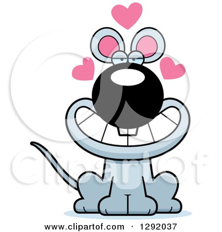 Clipart of a Cartoon Loving Gray Mouse Sitting with Hearts - Royalty Free Vector Illustration by Cory Thoman