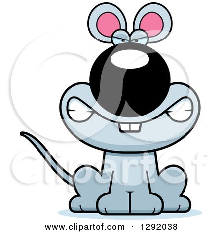 Clipart of a Cartoon Mad Snarling Gray Mouse Sitting - Royalty Free Vector Illustration by Cory Thoman