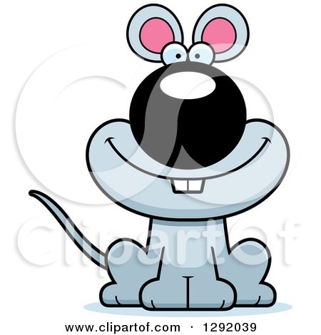 Clipart of a Cartoon Happy Gray Mouse Sitting - Royalty Free Vector Illustration by Cory Thoman