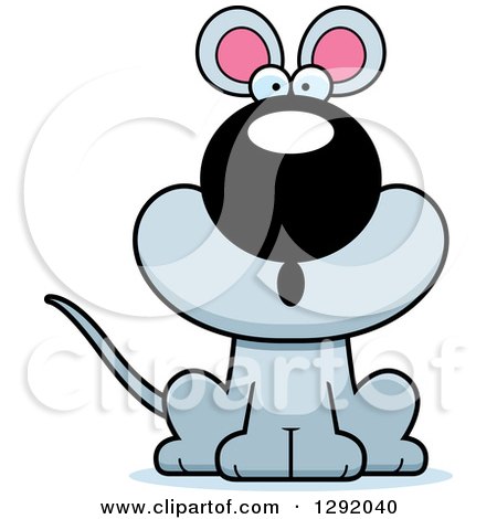 Clipart of a Cartoon Surprised Gasping Gray Mouse Sitting - Royalty Free Vector Illustration by Cory Thoman