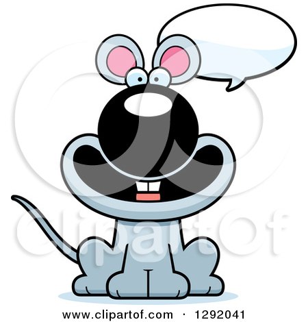 Clipart of a Cartoon Happy Talking Gray Mouse Sitting - Royalty Free Vector Illustration by Cory Thoman