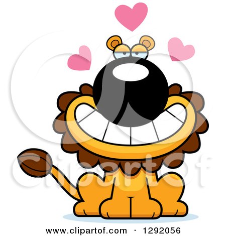 Clipart of a Cartoon Loving Male Lion Sitting with Hearts - Royalty Free Vector Illustration by Cory Thoman