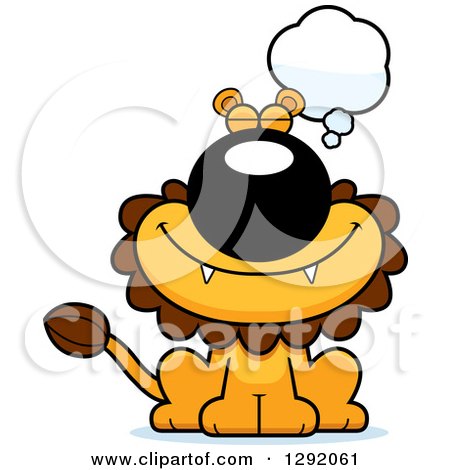 Clipart of a Cartoon Dreaming or Thinking Male Lion Sitting - Royalty Free Vector Illustration by Cory Thoman