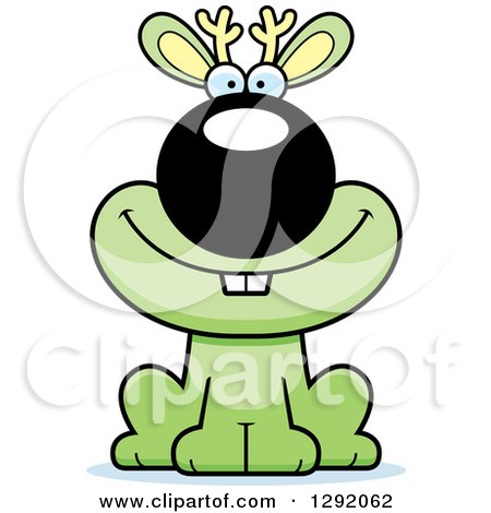 Clipart of a Cartoon Happy Green Jackalope Sitting - Royalty Free Vector Illustration by Cory Thoman
