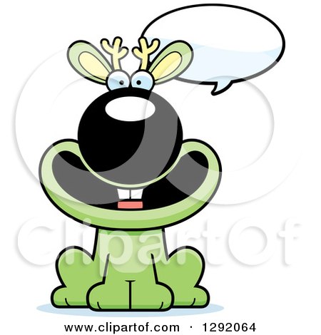 Clipart of a Cartoon Happy Talking Green Jackalope Sitting - Royalty Free Vector Illustration by Cory Thoman