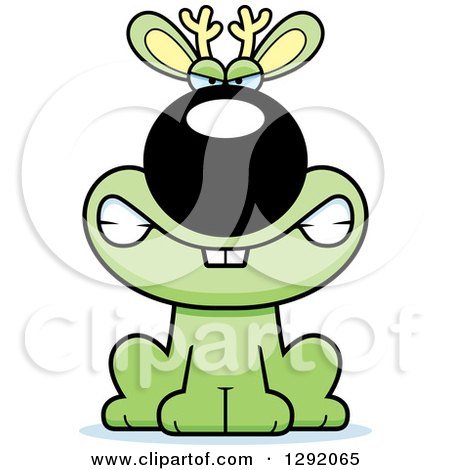 Clipart of a Cartoon Mad Snarling Green Jackalope Sitting - Royalty Free Vector Illustration by Cory Thoman