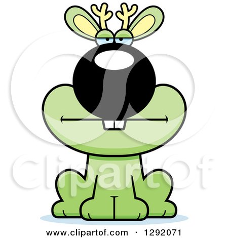 Clipart of a Cartoon Bored Green Jackalope Sitting - Royalty Free Vector Illustration by Cory Thoman