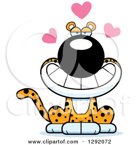 Clipart of a Cartoon Loving Leopard Big Cat Sitting with Hearts - Royalty Free Vector Illustration by Cory Thoman
