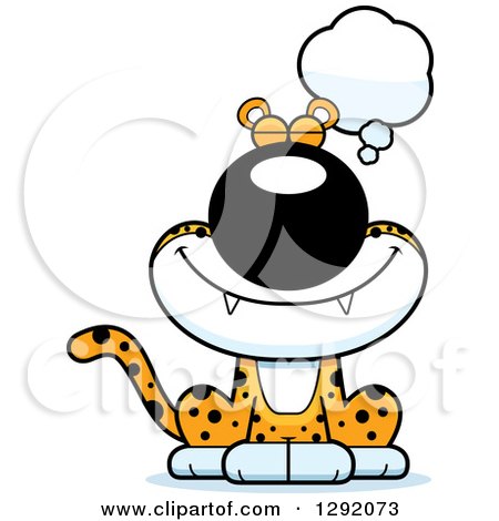 Clipart of a Cartoon Dreaming or Thinking Leopard Big Cat Sitting - Royalty Free Vector Illustration by Cory Thoman