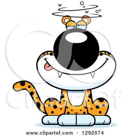 Clipart of a Cartoon Drunk or Dizzy Leopard Big Cat Sitting - Royalty Free Vector Illustration by Cory Thoman