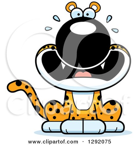 Clipart of a Cartoon Scared Screaming Leopard Big Cat Sitting - Royalty Free Vector Illustration by Cory Thoman