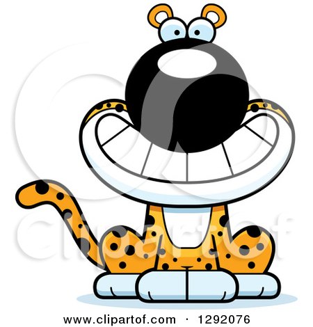 Clipart of a Cartoon Happy Grinning Leopard Big Cat Sitting - Royalty Free Vector Illustration by Cory Thoman