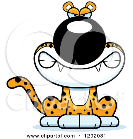 Clipart of a Cartoon Mad Snarling Leopard Big Cat Sitting - Royalty Free Vector Illustration by Cory Thoman