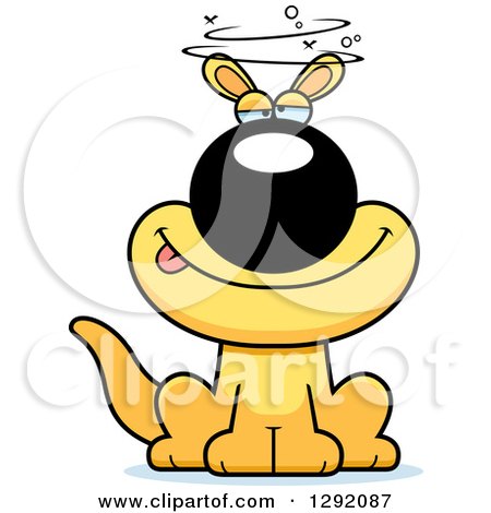 Clipart of a Cartoon Drunk or Dizzy Sitting Yellow Kangaroo - Royalty Free Vector Illustration by Cory Thoman