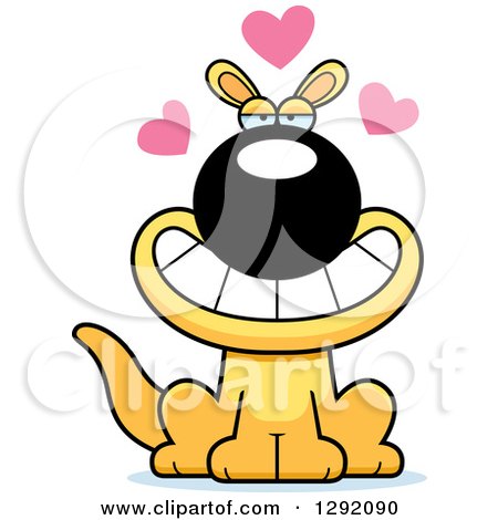 Clipart of a Cartoon Loving Sitting Yellow Kangaroo with Hearts - Royalty Free Vector Illustration by Cory Thoman