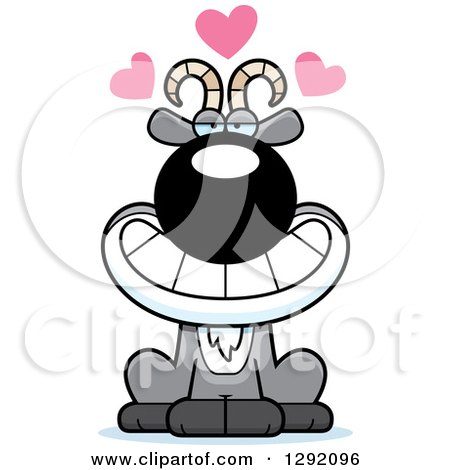 Clipart of a Cartoon Loving Male Goat Sitting with Hearts - Royalty Free Vector Illustration by Cory Thoman