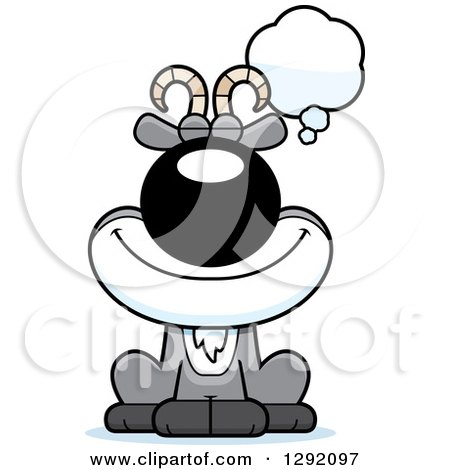 Clipart of a Cartoon Happy Dreaming or Thinking Male Goat Sitting - Royalty Free Vector Illustration by Cory Thoman