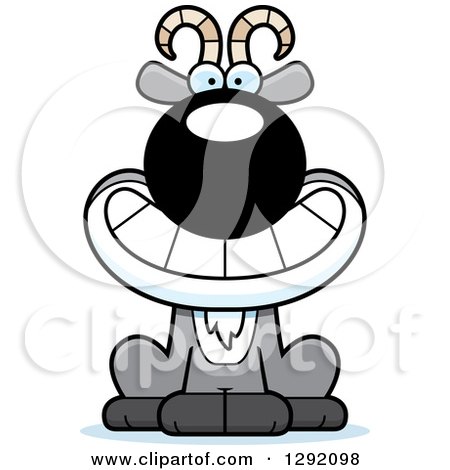 Clipart of a Cartoon Happy Grinning Male Goat Sitting - Royalty Free Vector Illustration by Cory Thoman