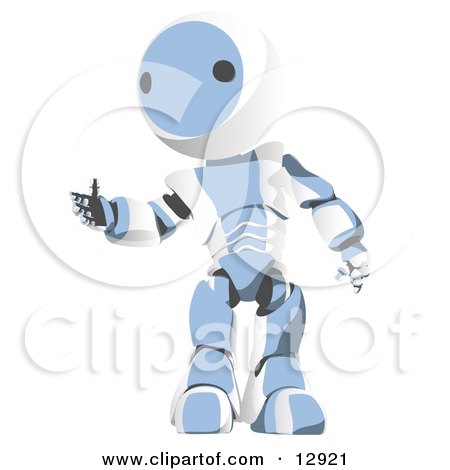 Friendly Blue Metal Robot Reaching Out a Hand Clipart Illustration by Leo Blanchette