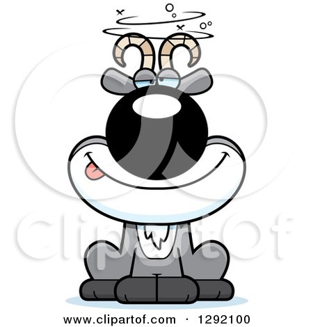 Clipart of a Cartoon Drunk or Dizzy Male Goat Sitting - Royalty Free Vector Illustration by Cory Thoman
