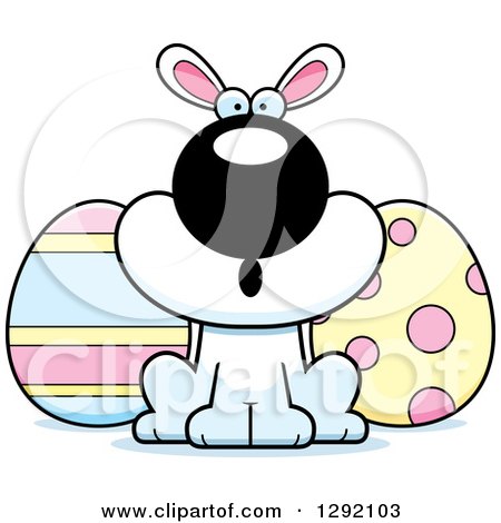 Clipart of a Cartoon Surprised Gasping White Easter Bunny with Eggs - Royalty Free Vector Illustration by Cory Thoman