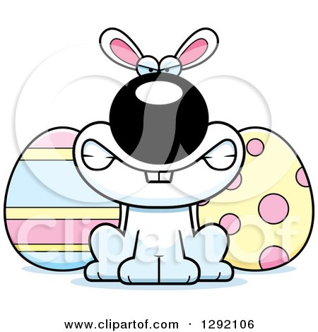 Clipart of a Cartoon Mad Snarling White Easter Bunny with Eggs - Royalty Free Vector Illustration by Cory Thoman