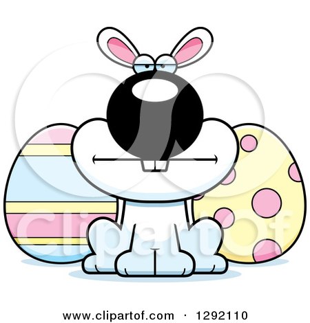 Clipart of a Cartoon Mad White Easter Bunny with Eggs - Royalty Free Vector Illustration by Cory Thoman