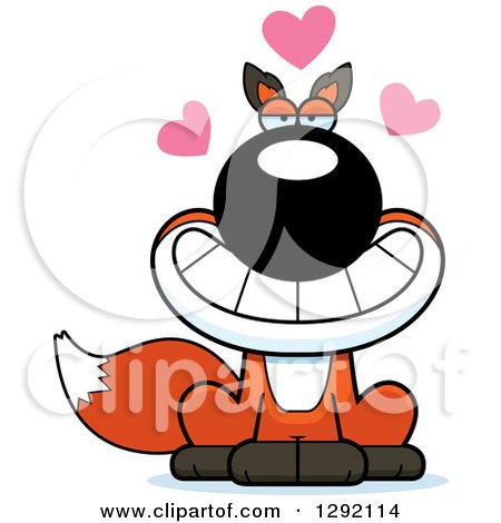 Clipart of a Cartoon Romantic Sitting Fox with Love Hearts - Royalty Free Vector Illustration by Cory Thoman