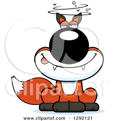 Clipart of a Cartoon Drunk or Dizzy Sitting Fox - Royalty Free Vector Illustration by Cory Thoman