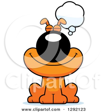 Clipart of a Cartoon Happy Orange Dog Thinking or Dreaming - Royalty Free Vector Illustration by Cory Thoman