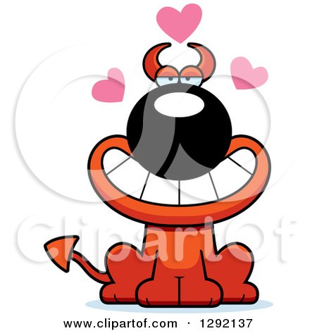 Clipart of a Cartoon Loving Devil Dog with Hearts - Royalty Free Vector Illustration by Cory Thoman