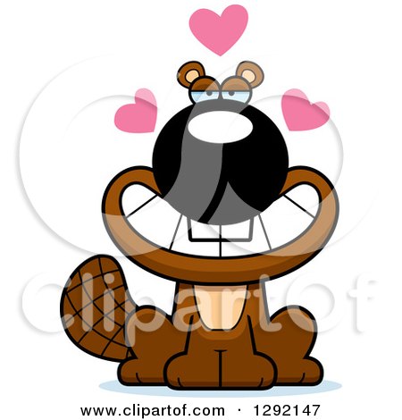 Clipart of a Cartoon Romantic Beaver with Love Hearts - Royalty Free Vector Illustration by Cory Thoman