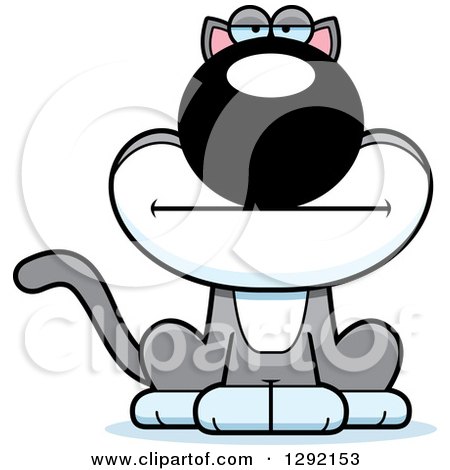 Clipart of a Cartoon Bored Gray and White Cat - Royalty Free Vector Illustration by Cory Thoman