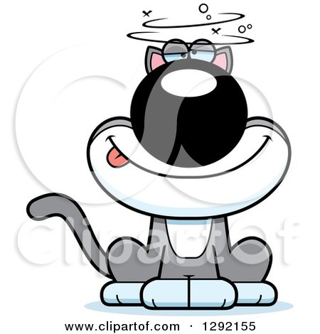 Clipart of a Cartoon Drunk or Dizzy Gray and White Cat - Royalty Free Vector Illustration by Cory Thoman