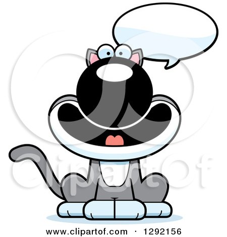 Clipart of a Cartoon Happy Gray and White Cat Talking - Royalty Free Vector Illustration by Cory Thoman