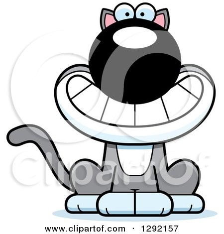 Clipart of a Cartoon Happy Gray and White Cat Grinning - Royalty Free Vector Illustration by Cory Thoman
