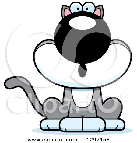 Clipart of a Cartoon Surprised Gasping Gray and White Cat - Royalty Free Vector Illustration by Cory Thoman