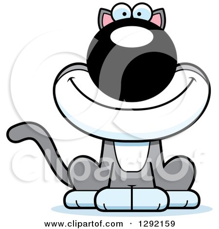 Clipart of a Cartoon Gray and White Happy Cat - Royalty Free Vector Illustration by Cory Thoman