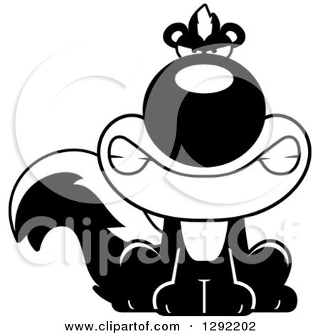 Wild Animal Clipart of a Black and White Cartoon Mad Snarling Sitting Skunk - Royalty Free Lineart Vector Illustration by Cory Thoman